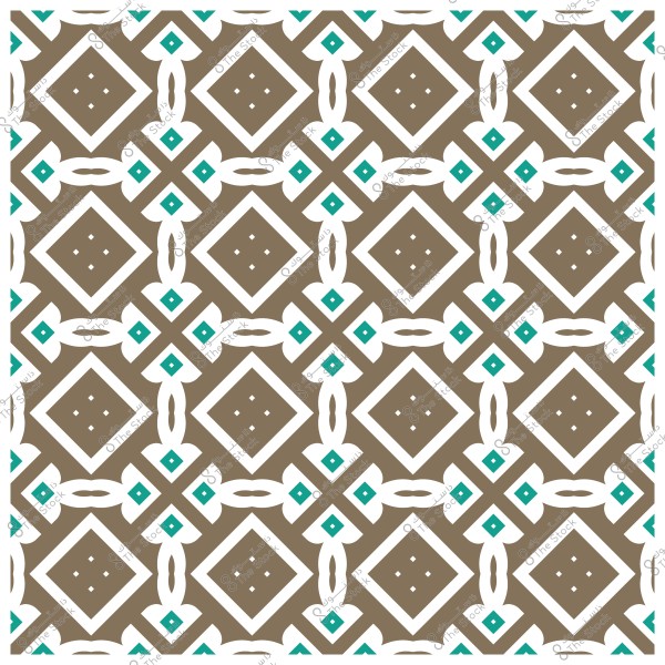 Geometric pattern with square motifs in brown and white, featuring blue details in the center.