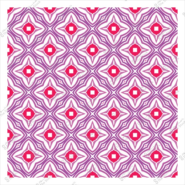 نمط هندسي متماثل بألوان وردية وأرجوانية على خلفية بيضاء.