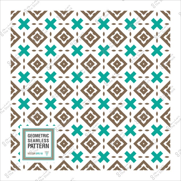 نمط هندسي متكرر بأشكال ماسية ونقاط باللونين البني والفيروزي.