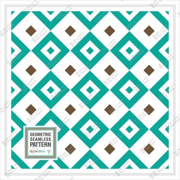 A seamless geometric pattern consisting of green and brown diamonds and squares on a white background.