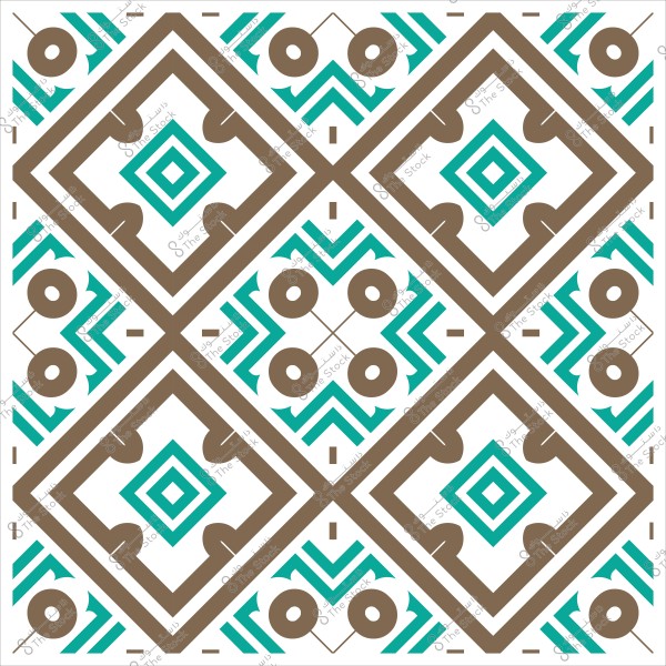تصميم بلاطات هندسية مربعة بزخارف باللونين البني والتركي على خلفية بيضاء.