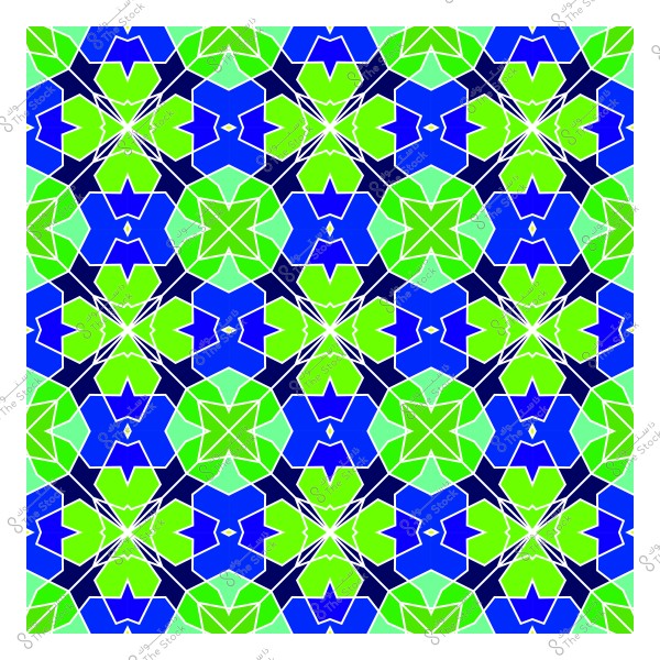 نمط هندسي إسلامي مكون من أشكال سداسية وزوايا حادة باللونين الأزرق والأخضر.