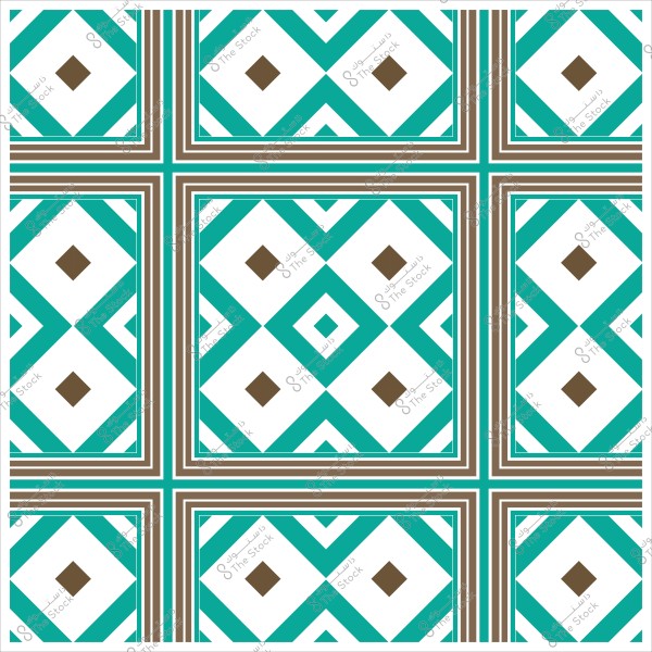 نمط هندسي ذو أشكال مربعة ومعينة باللونين الفيروزي والبني مع خطوط متقاطعة.