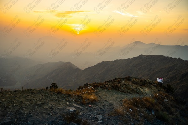 A beautiful landscape of Al Hada Mountains, During Sunset