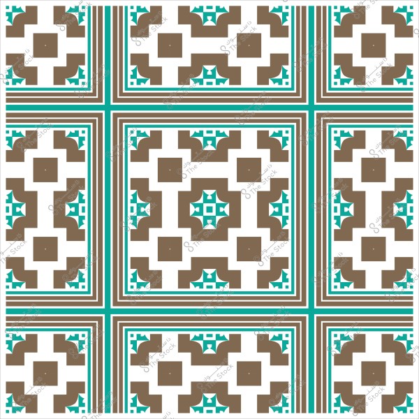 Geometric pattern in brown, blue, and white, inspired by traditional Islamic art.