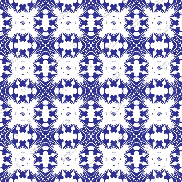 نمط زخرفي بتصميم هندسي متكرر باللونين الأزرق والأبيض. الأنماط تتكون من تفاصيل متماثلة ومنظمة بشكل متناظر, مما يخلق شكلًا بصريًا متوازنًا ومعقدًا. الأنماط تذكر بالتصاميم التقليدية المستخدمة في الفنون الزخرفية.