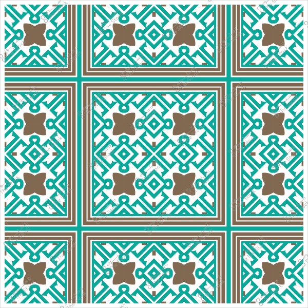 Traditional Islamic geometric pattern in light blue and brown with intricate design.