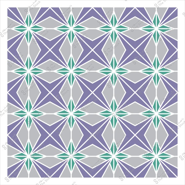تصميم هندسي بديع يظهر نمطاً مكرراً من الأشكال الهندسية, يتكون من نجوم خضراء وزوايا زرقاء بنفسجية متداخلة, مع خلفية رمادية, تشكل معاً شبكة متناظرة معقدة.

-