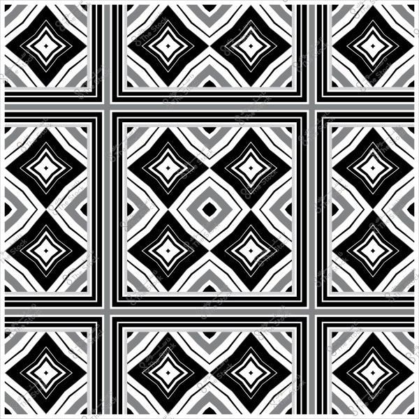 نمط هندسي بأشكال معينية وخطوط متقاطعة باللونين الأسود والأبيض.