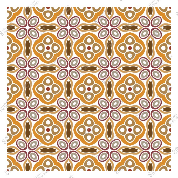 نمط هندسي ملون بأشكال متداخلة باللون البرتقالي والبني والبيج مع خلفية بيضاء.