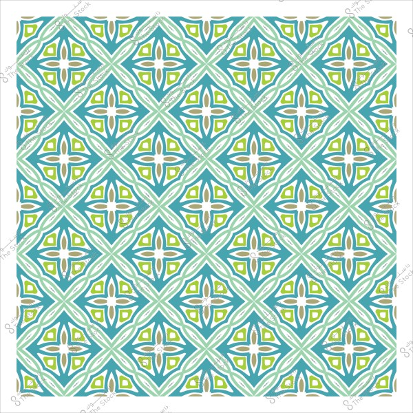 نمط هندسي بألوان زرقاء وخضراء مع تصميم مكرر بأشكال مربعة وزخارف داخلية.