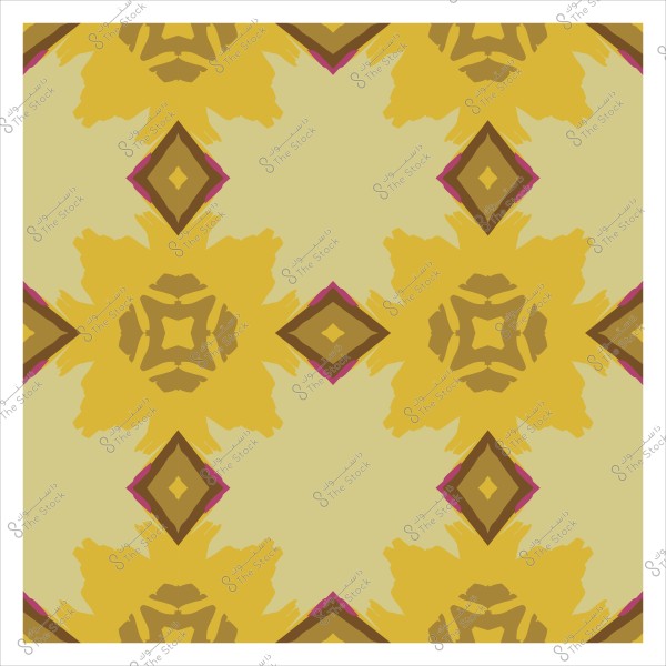 نمط هندسي متماثل باللون الأصفر والذهبي مع أشكال ماسية بظلال بنية وبنفسجية.