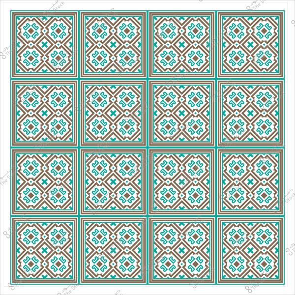 نمط فسيفساء تقليدي بألوان بني وأزرق معقدة تضم تصميمات هندسية مكررة في مربعات.