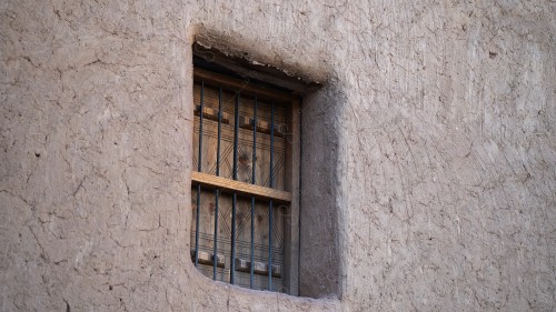 wooden window on mud house in Shaqra, Riyadh, Saudi Arabia