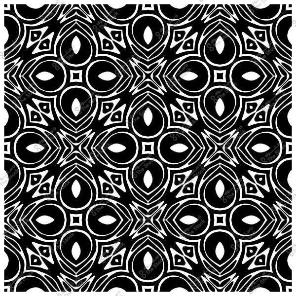 نمط زخرفي متكرر بالأبيض والأسود بتصميمات هندسية متنوعة.