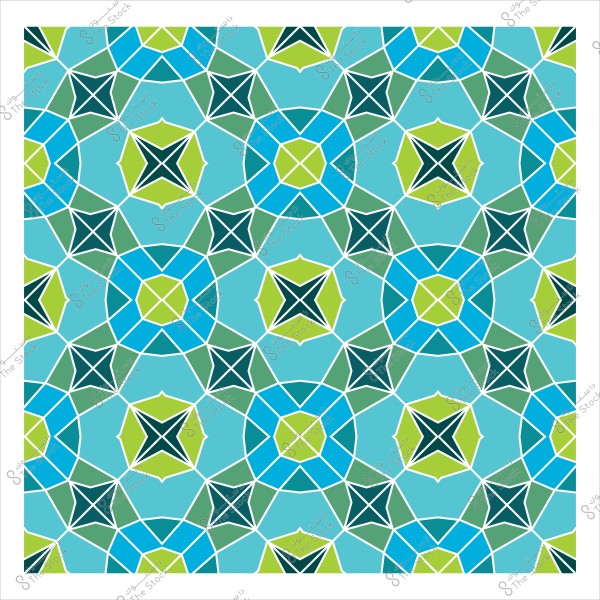 نمط هندسي إسلامي بألوان زرقاء وخضراء في تصميم متكرر.