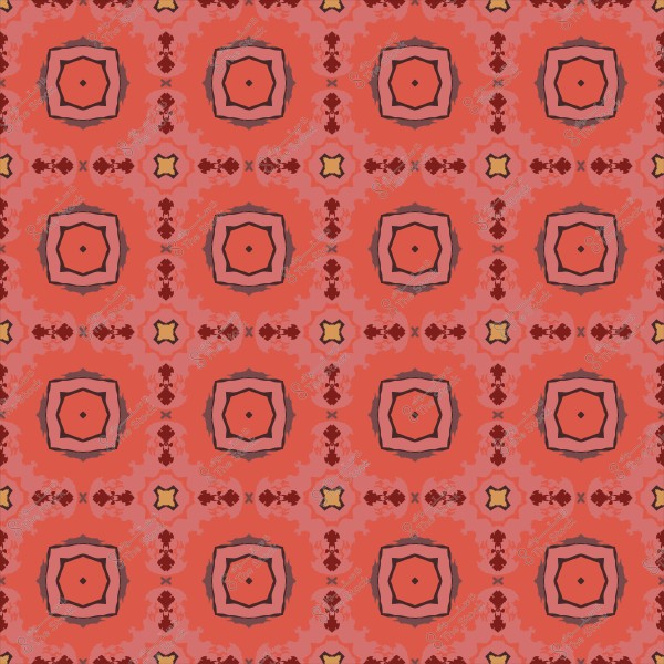 نمط متكرر بألوان زهرية وبرتقالية تحتوي على أشكال هندسية مزخرفة ومتناسقة.
