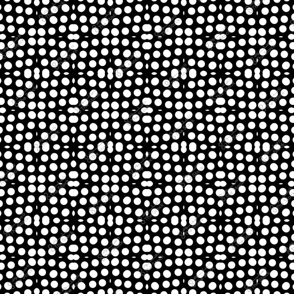 A black and white geometric pattern consisting of circular dots arranged in a repetitive manner.