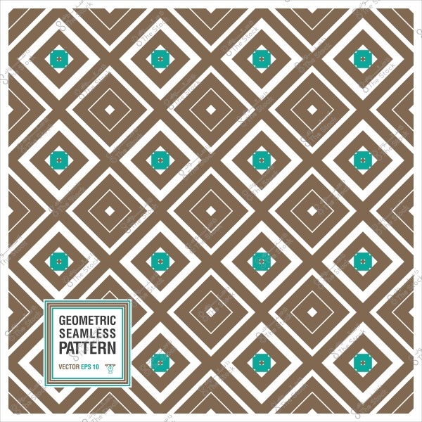 نمط هندسي بني متكرر يحتوي على مربعات وزخارف ذات أشكال ماسية وتفاصيل باللونين الأبيض والأخضر.