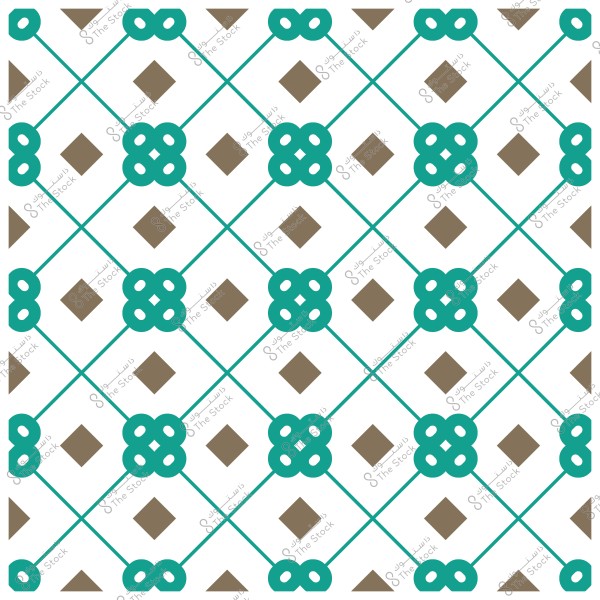 Geometric pattern consisting of decorative shapes in light brown with lines and green ornaments on a white background.