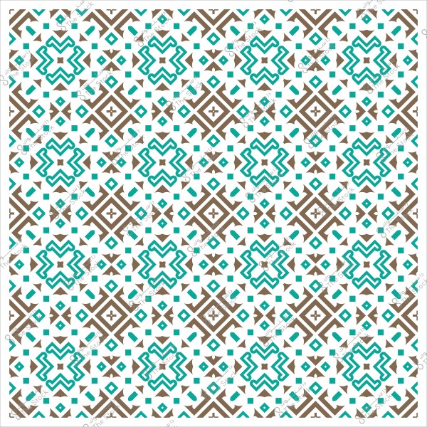Intricate Islamic geometric pattern featuring vibrant colors of blue, brown, and white.