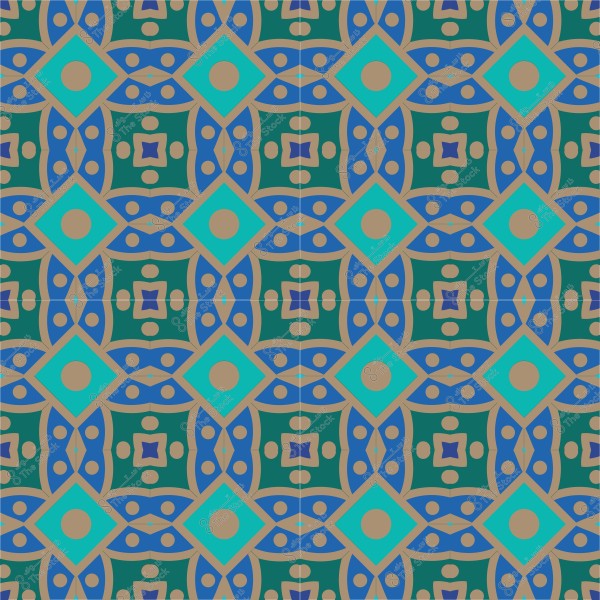 نمط هندسي مزخرف بألوان زرقاء وخضراء وبيج مكررة.