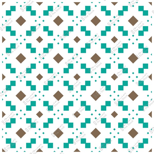 Islamic geometric pattern with square and diamond shapes in turquoise and brown on a white background.