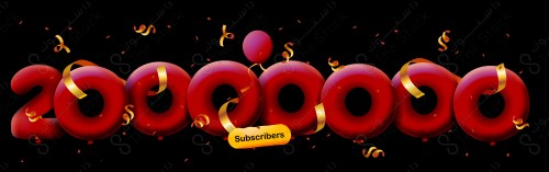 3D balloon number 20000000 followers, social networking sites, the colors black and red symbolize YouTube, celebration and thanks to the followers