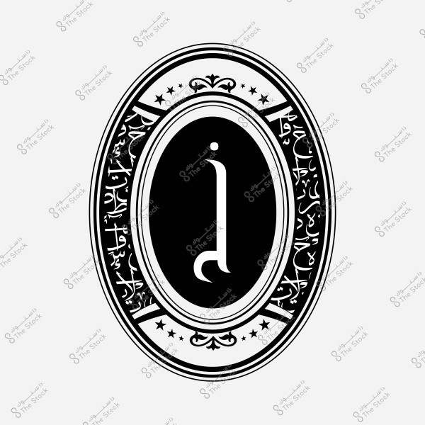 An oval emblem with four stars and a crown at the top, featuring the Arabic letter "I" in the center with decorative script surrounding it.