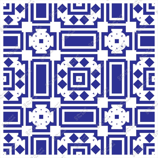 تصميم هندسي بأشكال مربعة ومستطيلة باللونين الأزرق والأبيض.