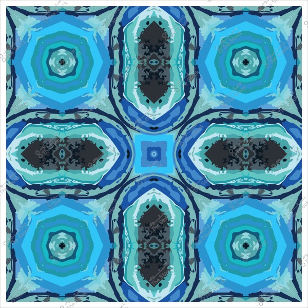 تصميم نمط هندسي بألوان زرقاء متعددة, يشبه رسومات الماندالا.