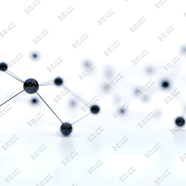 The image depicts a network of black spheres connected by lines against a blurred white background. It suggests a three-dimensional structure resembling cellular or molecular connections, with a striking contrast between the black spheres and the bright white background.