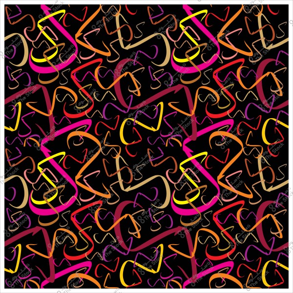نمط زخرفي بخط عربي بألوان زاهية على خلفية سوداء.