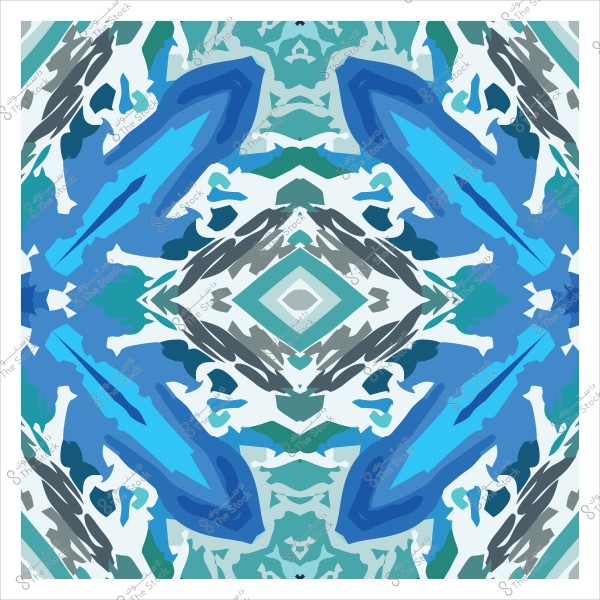 تصميم هندسي ملون بأشكال متناسقة بالأزرق والأخضر والرمادي مع نمط متماثل.