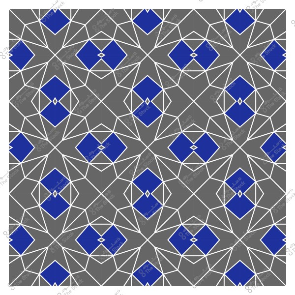 نمط هندسي متماثل بأشكال زرقاء وبيضاء على خلفية رمادية.