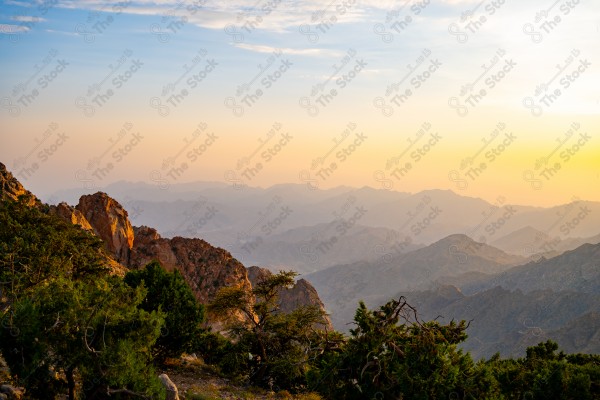 Misty mountain from Taif, Saudi Arabia during sunset