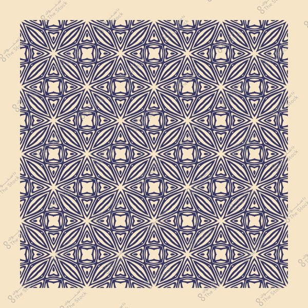 Intricate Islamic geometric pattern in dark blue on a beige background.