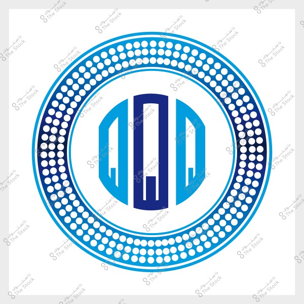 شعار دائري باللونين الأزرق والأبيض مع نمط نقاط محيطة ورمز مركزي.