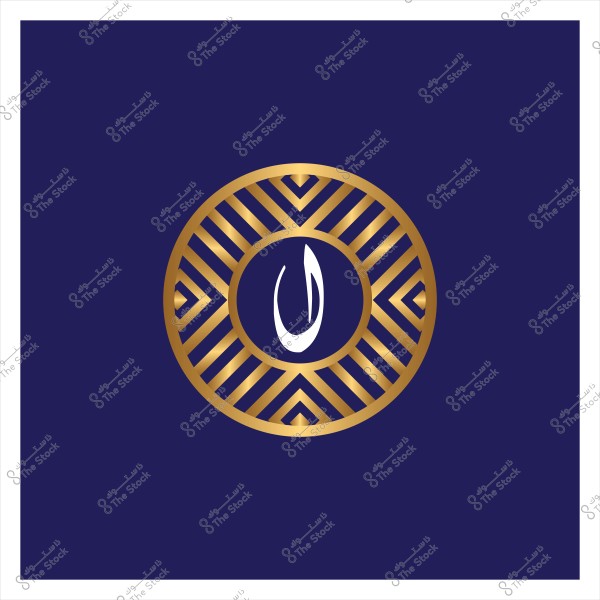 شعار دائري ذهبي على خلفية زرقاء داكنة تحتوي على نمط خطوط هندسية متقاطعة, وفي وسط الشعار تظهر حرف \"ش\" باللون الأبيض.