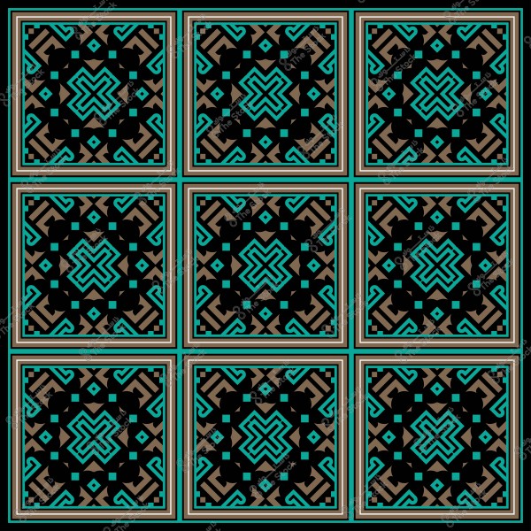 نمط زخرفي عربي تقليدي بألوان زرقاء وسوداء وبنية في تصميم متكرر.