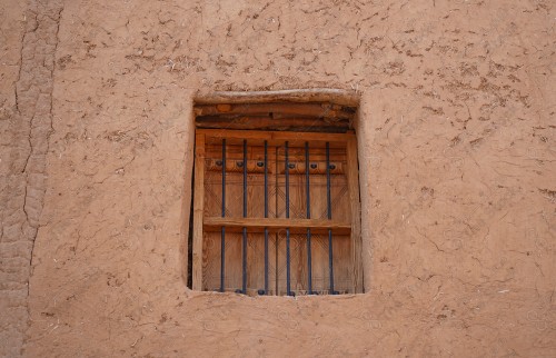 wooden window on mud house in Shaqra, Riyadh, Saudi Arabia