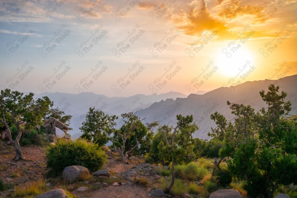 Misty mountain from Taif, Saudi Arabia during sunset