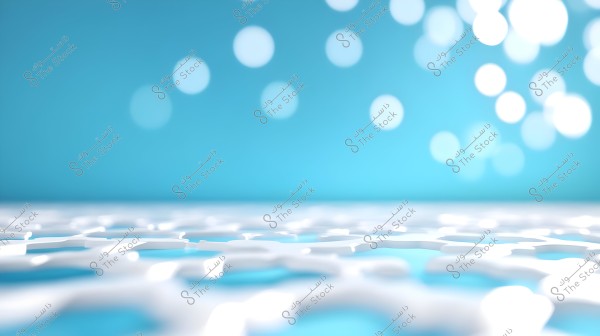 Abstract image showing a complex network of white hexagonal shapes on a blue surface with mysterious lighting. The background is blurred and contains faint lights appearing as glowing circles, adding a sense of depth and visual space.