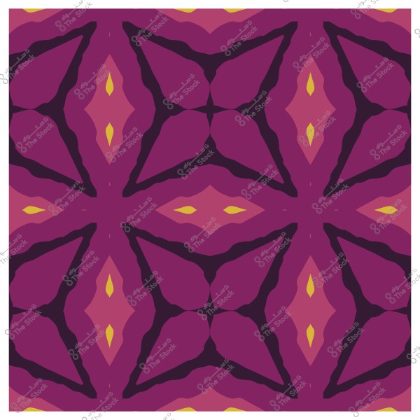 تصميم هندسي متماثل بألوان أرجوانية وأشكال ماسية وصفراء.