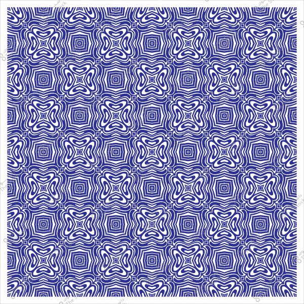 Repetitive geometric pattern in blue and white forming interlocking symmetrical shapes.