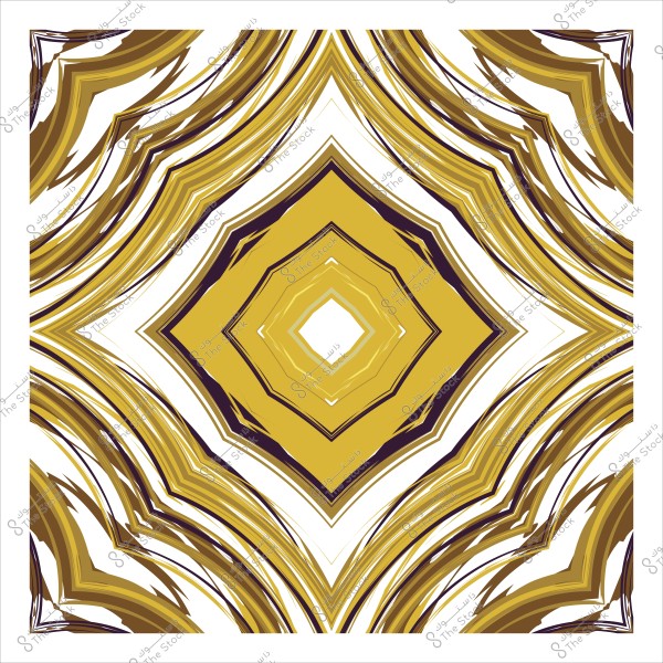 Geometric design with golden and white colors and wavy shapes in a repeating pattern.