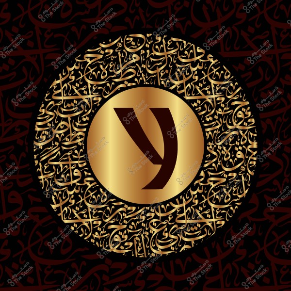 The image features a circular design with a large central letter inside a golden circle, surrounded by decorative inscriptions in traditional Arabic script in gold on a dark background. The design captures a blend of tradition and modernity in Arabic art.