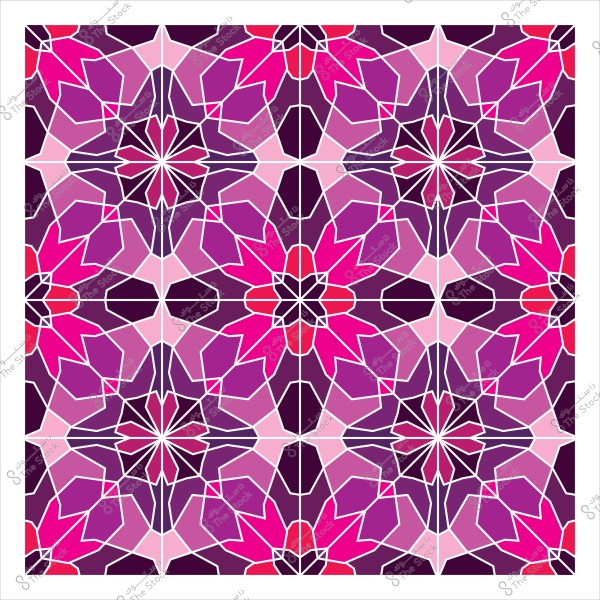 تصميم فسيفساء هندسية بألوان أرجوانية ووردية مع نمط متكرر يشبه الزهور.