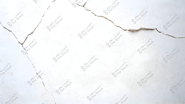 An image of a white wall with thin cracks. The cracks are irregularly distributed across the surface of the wall, indicating erosion or damage to the material.