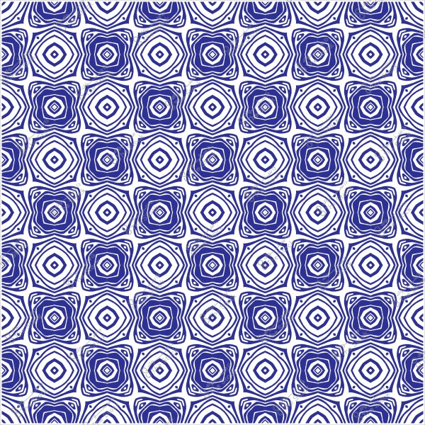 نمط هندسي متكرر باللونين الأزرق والأبيض يحتوي على أشكال متماثلة تشبه الزهور المربعة.